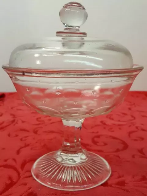 Antique EAPG Stemmed   Compote with Lid Decorative Knob Clear Glass Candy Dish