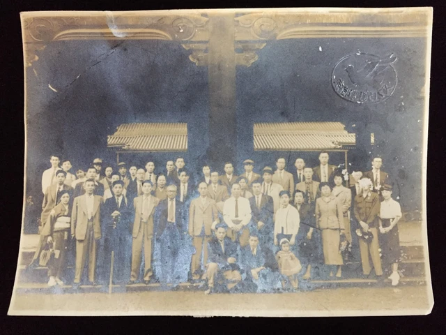 #59 Giapponese Vintage Foto 1940s Kyoto Bus Viaggio Rilievo Gruppo Tempio Man