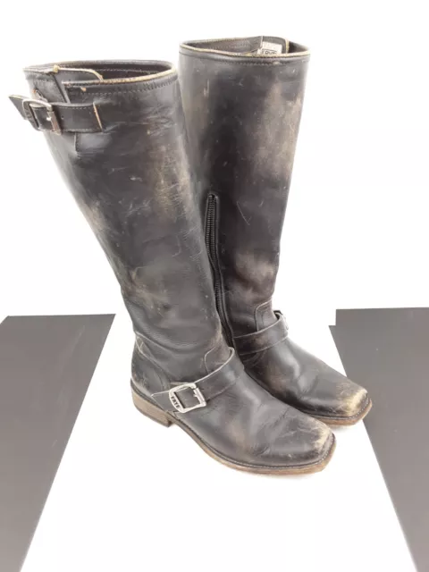 Frye Women's Tall Black Leather Boots Smith Engineer Riding 8 B 77294 Exc. Cond.