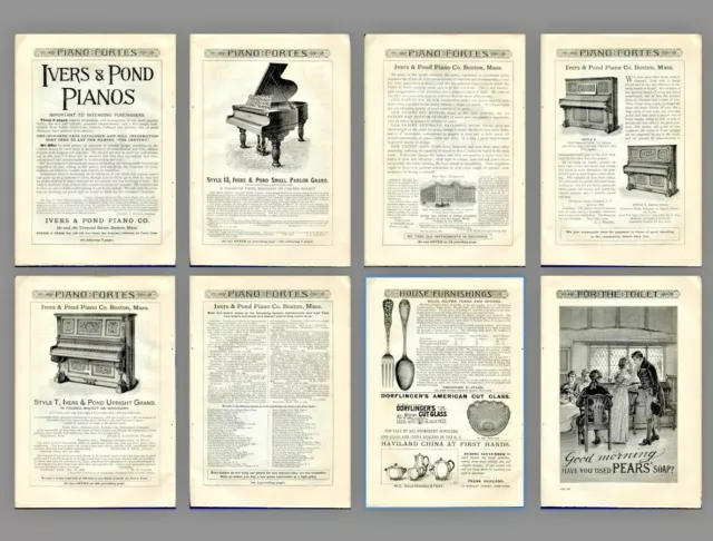 Scarce original antique 1889 SIX PAGE Ivers & Pond Piano Co. magazine print ad