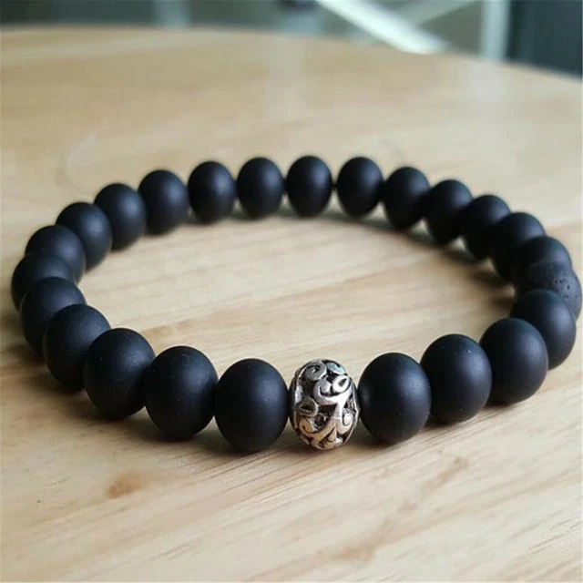 8mm Natural Matte Black Onyx Handmade Mala Bracelet Spirituality Cuff Unisex