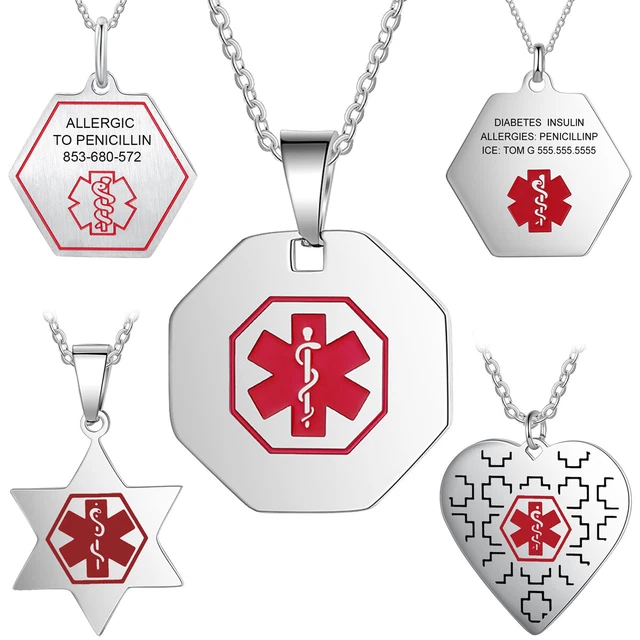 Collar Colgante de Polígono Poligónico Alerta Médica Personalizado Supervivencia a Emergencias