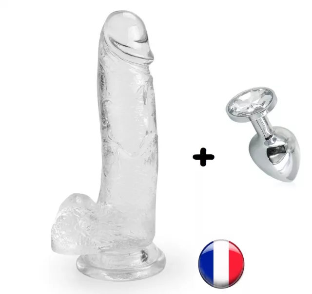 Gros Gode Ventouse Réaliste Souple TRANSPARENT + 1 rosebud plug anal S offert