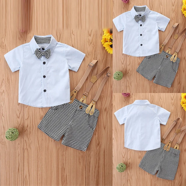Infant Baby Boys Gentleman Outfits Set Shirt Shorts Pants Kids Party Clothes US