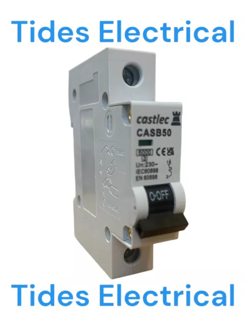 Castlec MCB 50 Amp Type B 50A Single Pole Circuit Breaker B50 CASB50