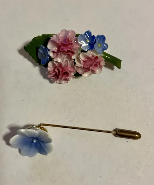 Lot of 2 Vintage Aynsley Fine Bone China FLORAL Pin BROOCH/Stick Pin ENGLAND