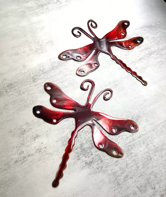 Dragonfly Pair Royal Red Tinged Copper - Metal Wall Art - 7" x 6 3/4"