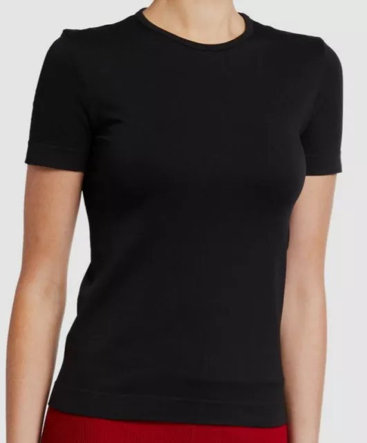 $150 Helmut Lang Women's Black Stretch Crew-Neck Short-Sleeve T-Shirt Size M