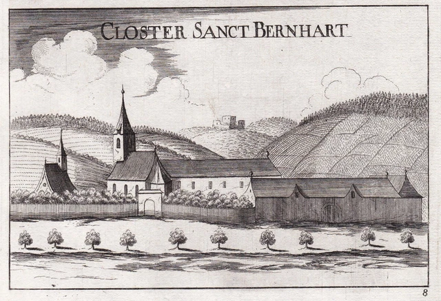 Punte St Bernhard-Frauenhofen Incisione Stampa Antica Vischer 1672