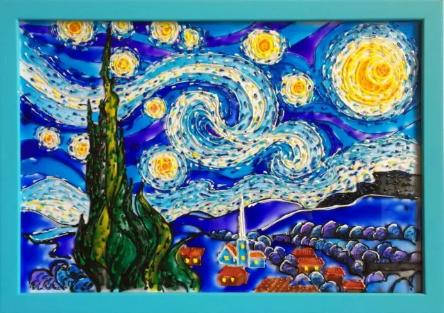 Panel de vidrierasVan gogh Noche estrellada Pintura sobre vidrio ORIGINAL...