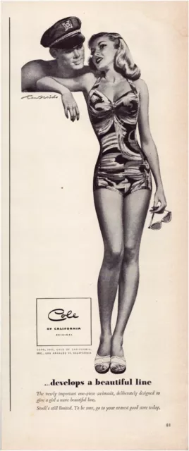 Print Ad Cole California Swimsuit 1947 Pin Up GGA Ron Wicks Half-Page 5"'x12"