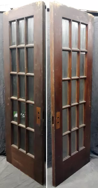 30"x83.5"x1.75" Antique Vintage Wood Exterior French Door Window Beveled Glass 3