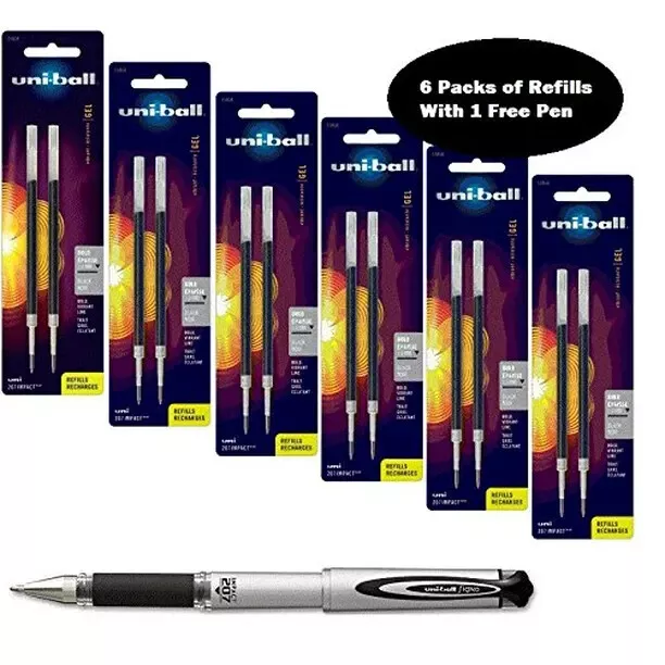 Uni-ball Signo Impact 207 Refills Black Gel Ink 1.0mm Bold Point 6Pks of Refills