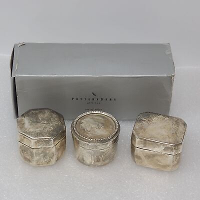 Pottery Barn Trinket Jewelry Gift Box Set of 3 Silver Plated