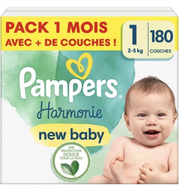 Pampers Couches Harmonie Taille 1 (2-5 kg), 180 Couches