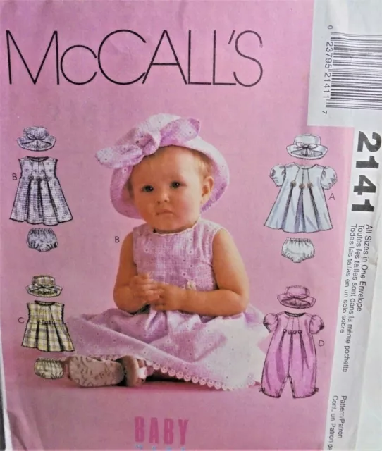 McCall's 2141 Baby Dress,Top,Romper,Hat,Panties pattern/sizes S-M-L-XL/New-1999