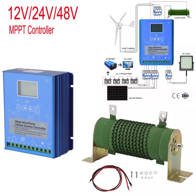 2000W MPPT Boost Charge Controlador Turbina Eólica Panel Solar 12/24/48V Regulador