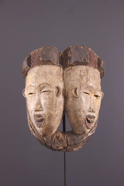 Masque Africain Original Punu – Art Tribal Ancien – Bois Sculpté Main – 45 Cm