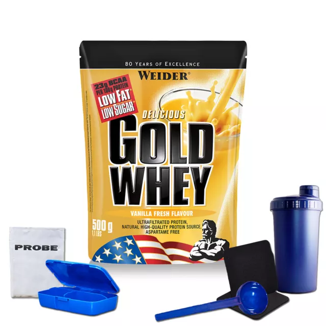 (37,98 EUR/kg) Weider Delicious Gold Whey 500g Beutel Eiweiß BCAA + Bonus