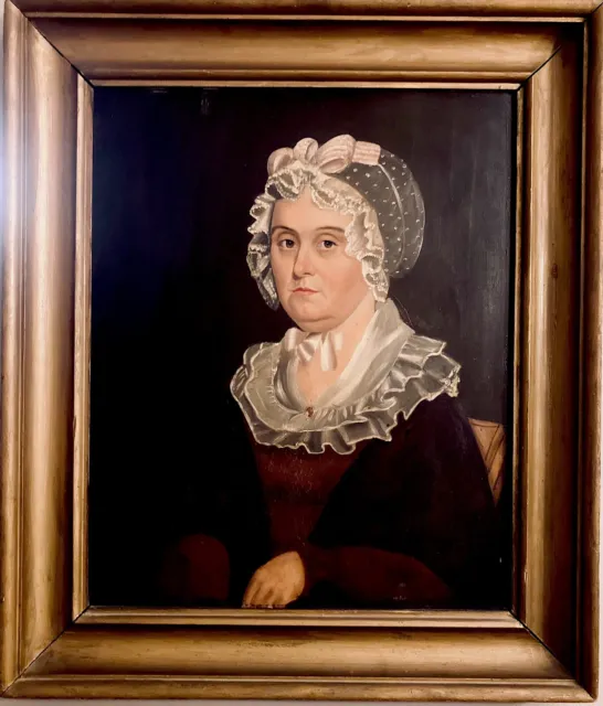 Stunning Antique 1820 Oil on Board Portrait Painting of Older Wealthy Woman