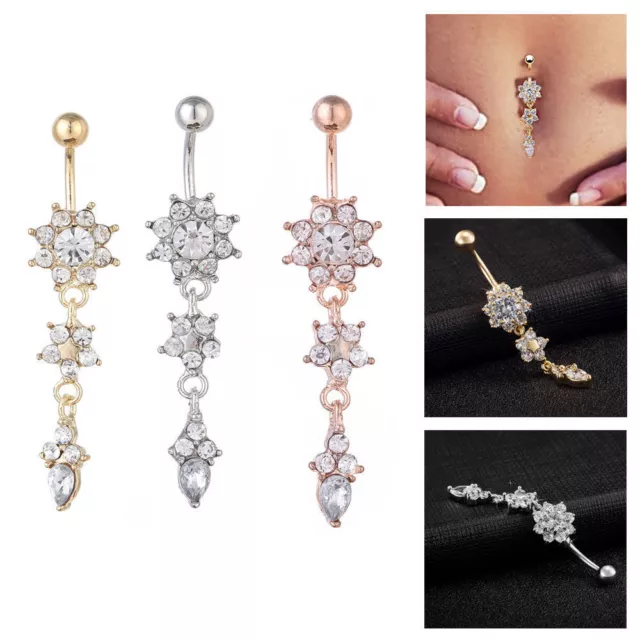 Belly Button Ring Zircon Star Flower Dangle Piercing Navel Jewelry Surgical Stud