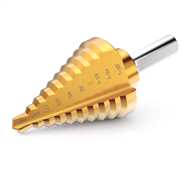 Step Drill Bit 1/4” to 1-3/8” High Speed Steel Titanium Coated Unibit Ten-Flute