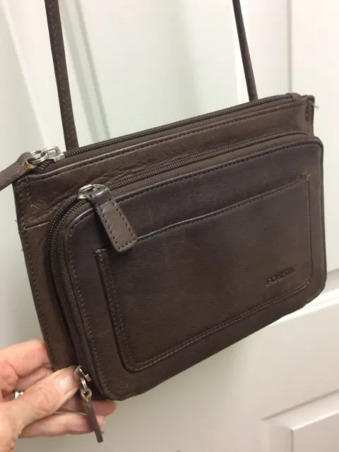 FOSSIL Crossbody Purse Handbag Medium Saddle Brown Pebble Leather Bag w/Key