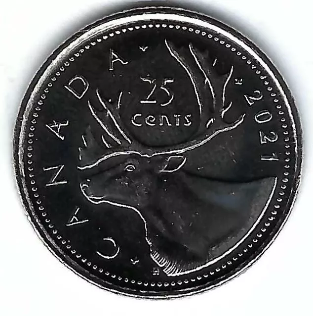 2021 Canadian Brilliant Uncirculated 25C QEII & Caribou quarter coin!