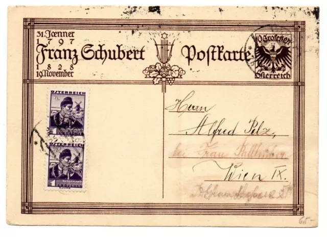 Anlasskarte Franz Schubert mit 10 Groschen Österreich 1936 nach Wien gelaufen