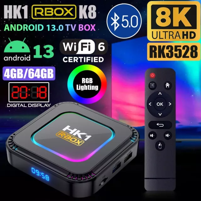 Smart TV Box Android 13.0 HK1 RBOXK8 RK3528 Quad Core 8K UHD Media Stream Player