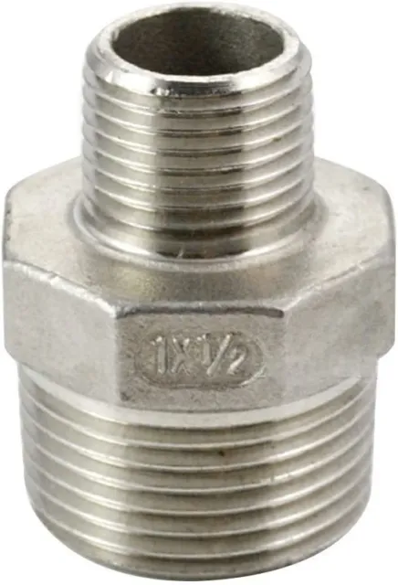 1" Male to 1/2" male NPT Hex Nipple Pipe Fitting Reducer Adapter Stainless Steel