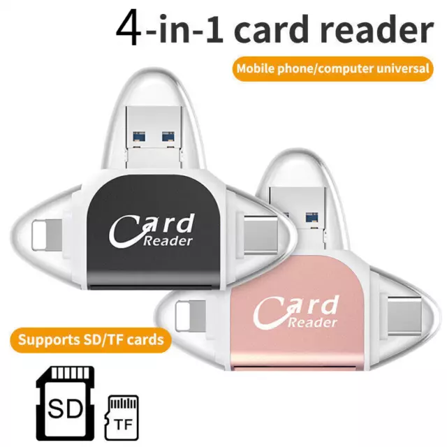SD Kartenleser 4 in 1 Speicherkartenleser USB Typ-C für iPhone iPad PC Android