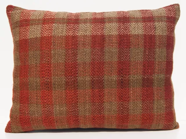 TAPPETO IN LANA TURCA CON DESIGN PLAID FODERA PER CUSCINO 24"x18"...