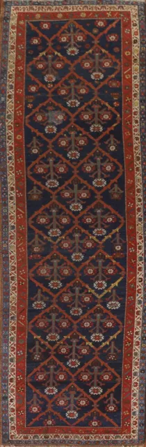 Pre-1900 Vegetable Dye Handmade Heriz Bakhshayesh Long Runner Antique Rug 3'x13'