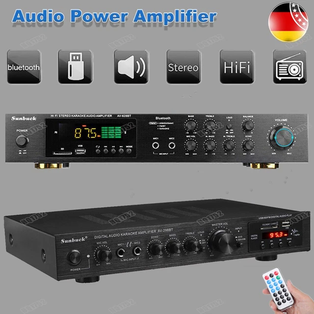 Amplificatore HiFi Bluetooth digitale a 5 canali, amplificatore stereo Fm USB, amplificatore stereo completo con telecomando, amplificatore di potenza audio, volume microfono regolabile 600 W