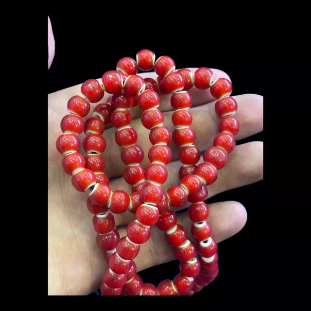 10mm Antique Venetain Red White Heart Trade Beads Lot Beads Strand Necklace