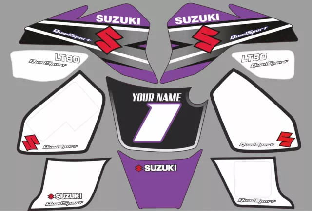 suzuki lt80 quad graphics stickers decals name-number lt 80 mx laminate purple