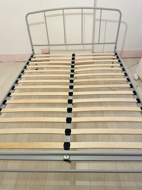 Metallic. Click IKEA GREY METAL double bed with wooden slats £40.22 - PicClick UK