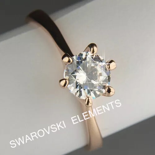 18K White / Rose Gold Filled Lady made with Swarovski Crystal Solitaire Ring