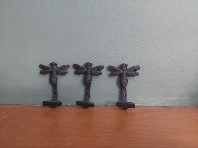Vintage Cast Iron Bee Wall Hooks Black Set of 3 3