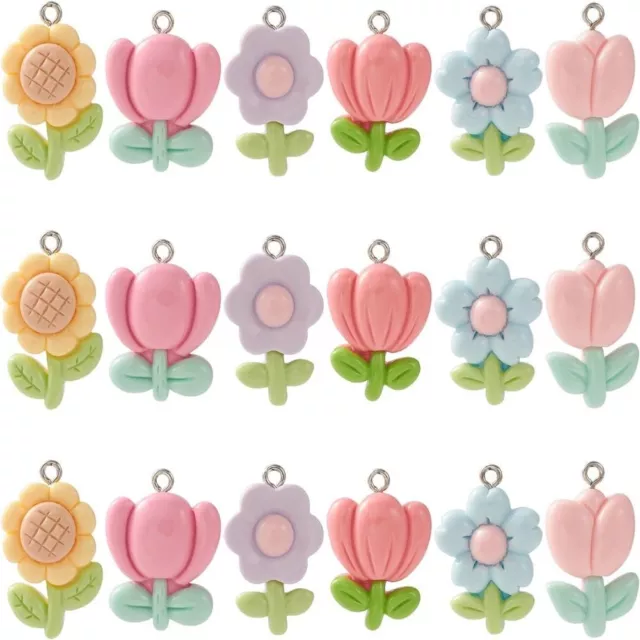 RESIN ROSE DAISY Sunflower Tulip Charms Flatback Charms For Necklace ...
