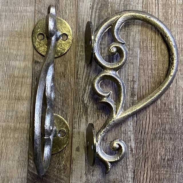 Set Decorative Cast Iron Wall Shelf Bracket Brace Ornate Curls Gold Decor Scroll 2