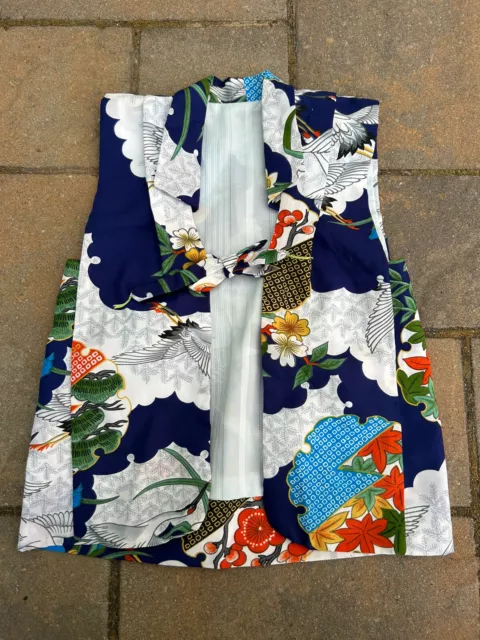 Vintage Child's Japanese Silk Haori Kimono Vest Floral cranes toddler boro 3T