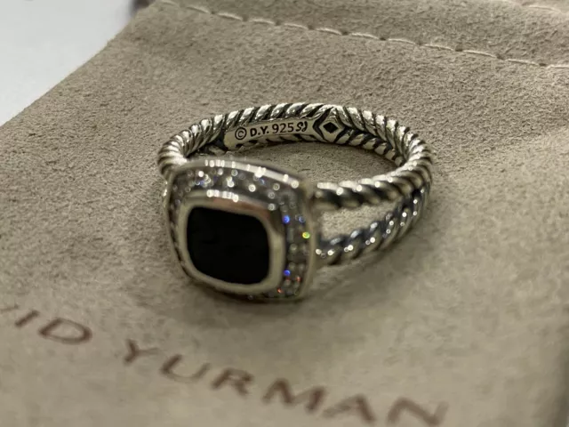 DAVID YURMAN 7MM PETITE ALBION RING WITH BLACK ONYX AND DIAMONDS WITH Packaging 3