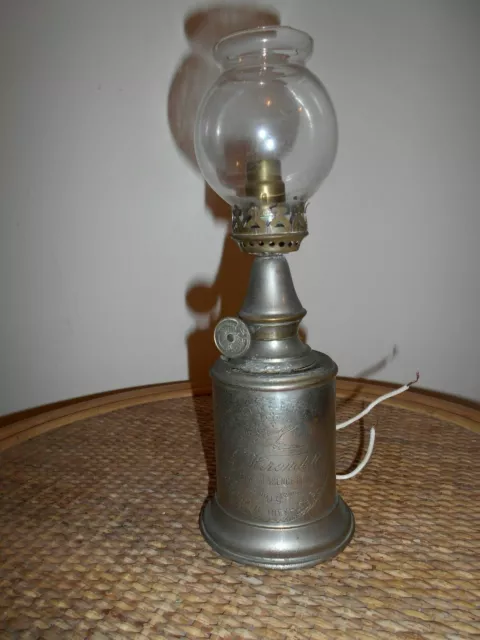 An Antique French Electrified  'L'hirondelle'  'Lampe Pigeon' Metal Oil Lamp 2