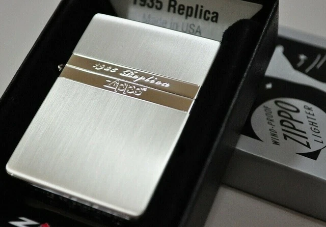 Zippo 1935 Replica Mirror Line Silver Satin 2 Sides Processing Lighter Japan New