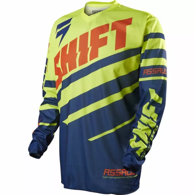 Shift Racing Mx Jersey Assult Navy Blue Yellow  Size Youth Large