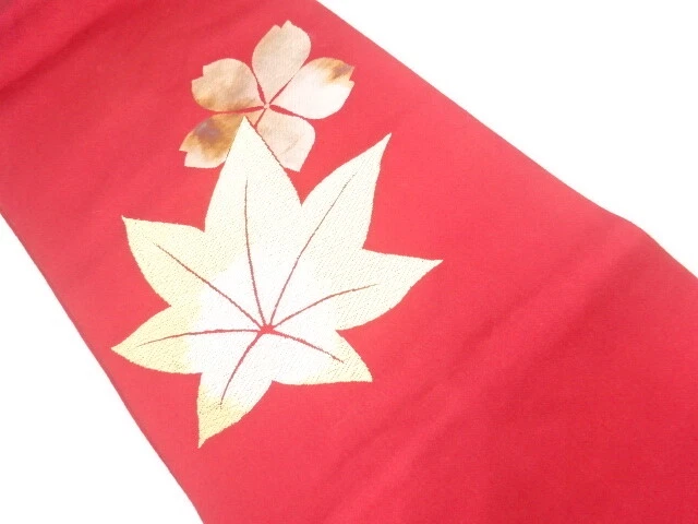 6836229: Japanese Kimono / Vintage Nagoya Obi / Woven Sakura & Maple Leaves
