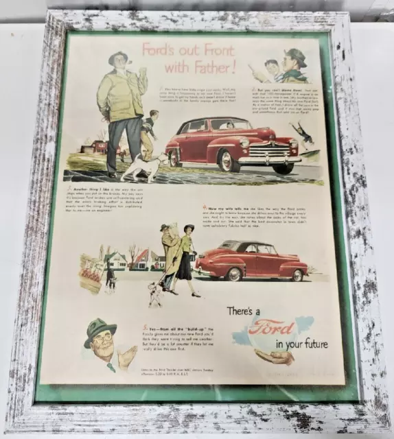 1940s Vintage Framed Automobile Advertising Art Ford Fathers Day Life Magazine