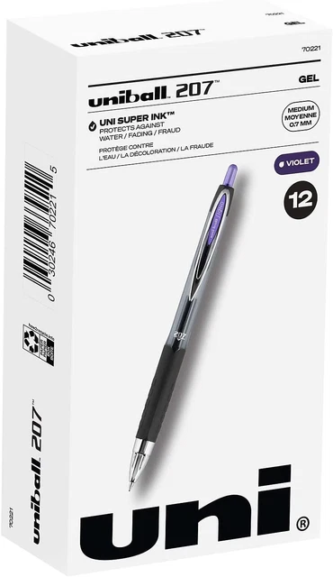 Uni-Ball 70221 Signo 207 Retractable Gel Pen, Purple Ink, 0.7Mm/Medium, Dozen